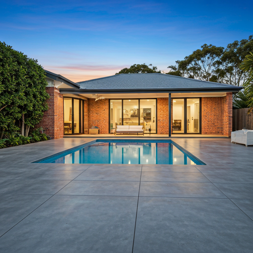 Smooth concrete patio detail with clean edge profile